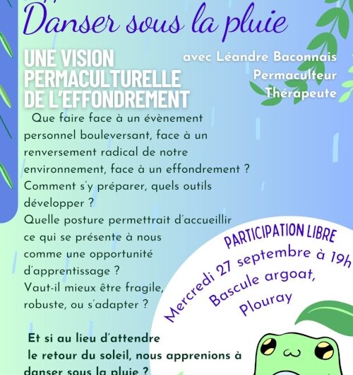 Conférence “Danser sous la pluie” mercredi 27/09, 19h à Bascule Argoat