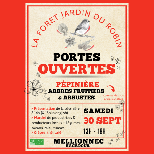 📌 Samedi 30 Septembre : Portes Ouvertes à la Pépinière La Forêt Jardin du Robin – Mellionnec