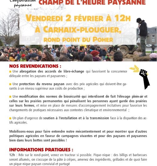 2 février à Carhaix – Appel à mobilisation Champ de l’heure paysanne