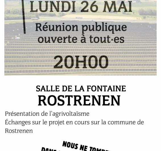 Rostrenen, le 26 mai : Réunion publique, pour échanger sur l’agrivoltaïsme.