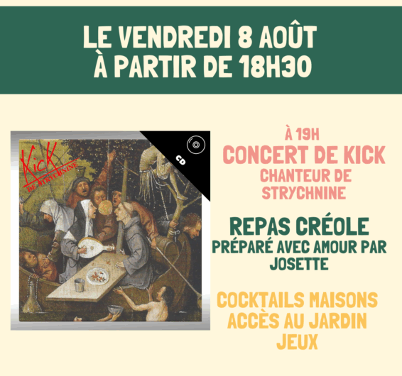 Petite Buvette / Concert de Kick au GRAND Manger – Vendredi 8 aout Le Faouët