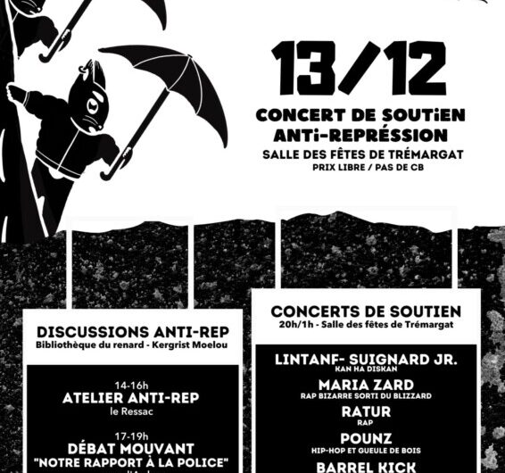 Samedi 13/12 : journée et soirée de soutien anti répression, Trémargat
