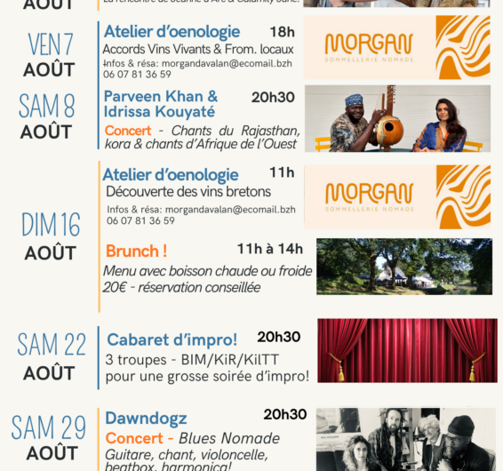 Programme d’août du Pont Ar Len Café à Glomel