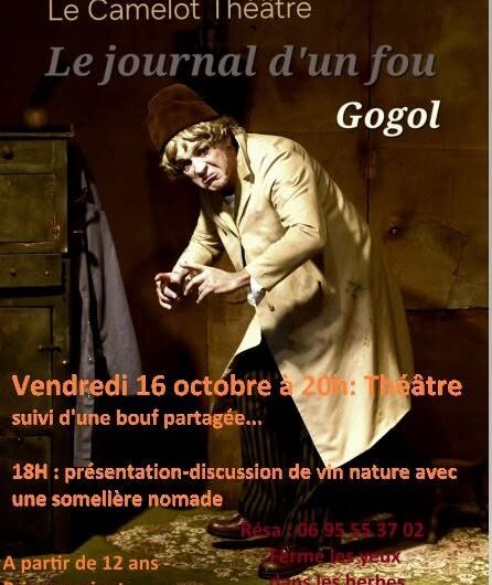 LE JOURNAL D’UN FOU – avec Sébastien Magère – Saint Nicodème – Vendredi 16 octobre à partir de 18h Pièce de théâtre à 20h